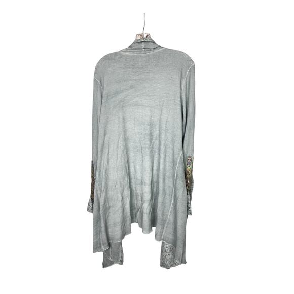 Soft Surroundings Cadence Thermal Cardigan Top Embroidered Cuff Gray Waffle L - Picture 8 of 8